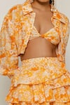 The Iaso_Orange Saki Floral Pattern Linen Jacket_Online_at_Aza_Fashions