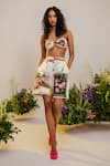 Buy_THE IASO_Multi Color Self Cotton Jacquard Abstract Halter Pattern Bralette And Shorts Set _at_Aza_Fashions