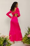 Shop_THE IASO_Pink Satin Plain Sweetheart Neck Rever Asymmetric Skirt Set _at_Aza_Fashions