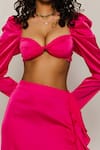 Buy_THE IASO_Pink Satin Plain Sweetheart Neck Rever Asymmetric Skirt Set _Online_at_Aza_Fashions