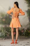Shop_THE IASO_Orange Gingham, Lining Voile Checkered V Neck Pattern Dress _at_Aza_Fashions