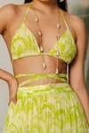 Shop_The Iaso_Green Lining Crepe, Viscose Crinkle Chiffon Floral Halter Pattern Skirt Set _Online_at_Aza_Fashions