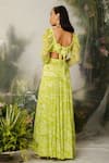 Shop_THE IASO_Green Viscose Crinkle Chiffon Floral Square Neck Pattern Crop Top And Skirt Set_at_Aza_Fashions