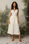 Buy_THE IASO_Off White Mesh Jacquard Lining Voile Baroque Mai Pattern Dress _at_Aza_Fashions