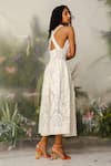 Shop_THE IASO_Off White Mesh Jacquard Lining Voile Baroque Mai Pattern Dress _at_Aza_Fashions