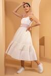 Tarini Vij_White Crushed Linen Scoop Neck Alison Tiered Dress _Online_at_Aza_Fashions