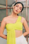 Tarini Vij_Yellow Pleated Georgette One Shoulder Ashley Bustier _Online_at_Aza_Fashions