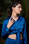 Buy_Tarini Vij_Blue Imported Satin Spread Collar Claire Cropped Shirt And Skirt Set _Online_at_Aza_Fashions