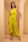 Buy_Tarini Vij_Yellow Imported Satin One Shoulder Hillary Gown _at_Aza_Fashions