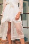 Shop_Tarini Vij_White Banana Crepe And Organza Dress V Neck & Jacket Spread Kate & Kylie With _Online_at_Aza_Fashions