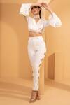Shop Tarini Vij White Imported Satin V Neck Nina Crop Top at Aza Fashions Shop_Tarini Vij_White Imported Satin V Neck Nina Crop Top_at_Aza_Fashions