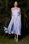 Buy_Tarini Vij_Silver Printed Imported Satin Floral Tiffany Strappy Dress _at_Aza_Fashions