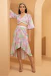 Buy_Tarini Vij_Multi Color Cambric Cotton Chevron V Neck Zoe Crop Top And Skirt Set _at_Aza_Fashions