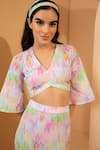 Buy_Tarini Vij_Multi Color Cambric Cotton Chevron V Neck Zoe Crop Top And Skirt Set _Online_at_Aza_Fashions