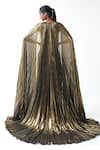 Shop_Gauri & Nainika_Gold Lame V Neck Metallic Pleated Gown  _at_Aza_Fashions
