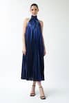 Buy_Gauri & Nainika_Blue Lame Halter Neck Midi Dress _at_Aza_Fashions