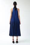 Shop_Gauri & Nainika_Blue Lame Halter Neck Midi Dress _at_Aza_Fashions