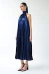 Gauri & Nainika_Blue Lame Halter Neck Midi Dress _Online_at_Aza_Fashions