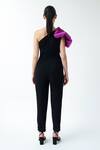 Shop_Gauri & Nainika_Black Micro And Duchess Satin One Shoulder Jumpsuit  _at_Aza_Fashions