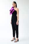 Gauri & Nainika_Black Micro And Duchess Satin One Shoulder Jumpsuit  _Online_at_Aza_Fashions