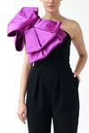 Buy_Gauri & Nainika_Black Micro And Duchess Satin One Shoulder Jumpsuit  _Online_at_Aza_Fashions