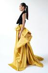 Buy_Gauri & Nainika_Yellow Tafetta Front Bow Belt Skirt_Online_at_Aza_Fashions