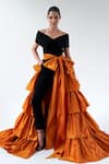 Buy_Gauri & Nainika_Orange Tafetta Front Bow Belt Skirt _at_Aza_Fashions