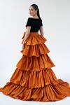 Shop_Gauri & Nainika_Orange Tafetta Front Bow Belt Skirt _at_Aza_Fashions