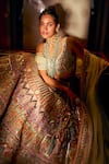 Shop_Reynu Taandon_Multi Color Soft Net Embroidered Sequins V Neck Bridal Lehenga Set _Online_at_Aza_Fashions