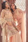 Buy_Reynu Taandon_Peach Soft Net Embellished Band Collar Bandhgala Sharara Set _Online_at_Aza_Fashions
