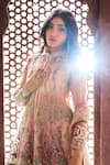 Shop_Reynu Taandon_Peach Soft Net Embellished Band Collar Bandhgala Sharara Set _Online_at_Aza_Fashions