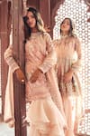 Buy_Reynu Taandon_Peach Power , Soft Leather Patches And Embellished Kurta Sharara Set_Online_at_Aza_Fashions
