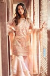 Reynu Taandon_Peach Power , Soft Leather Patches And Embellished Kurta Sharara Set_at_Aza_Fashions