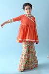 Shop_THE COTTON STAPLE_Orange Cotton Tassels Mohak Kurta Sharara Set _Online_at_Aza_Fashions