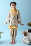 THE COTTON STAPLE_Yellow Cotton Tassels Uzma Floral Print Kurta Set _Online_at_Aza_Fashions