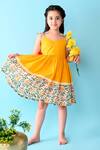 Buy_The Cotton Staple_Yellow Cotton Embroidery Kusum Floral Print Camisole Dress _at_Aza_Fashions