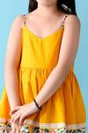 The Cotton Staple_Yellow Cotton Embroidery Kusum Floral Print Camisole Dress _at_Aza_Fashions