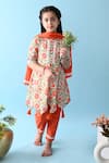 Buy_THE COTTON STAPLE_Orange Cotton Tassels Amira Floral Print Anarkali Set _Online_at_Aza_Fashions