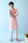 Buy_THE COTTON STAPLE_Pink Cotton Embroidery Zayd Floral Print Kurta Set_at_Aza_Fashions