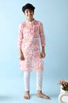 THE COTTON STAPLE_Pink Cotton Embroidery Zayd Floral Print Kurta Set_Online_at_Aza_Fashions