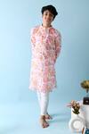 Buy_THE COTTON STAPLE_Pink Cotton Embroidery Zayd Floral Print Kurta Set_Online_at_Aza_Fashions
