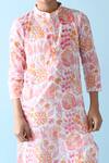 THE COTTON STAPLE_Pink Cotton Embroidery Zayd Floral Print Kurta Set_at_Aza_Fashions