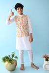Buy_THE COTTON STAPLE_Orange Cotton Embroidery Floral Printed Bundi And Kurta Set _at_Aza_Fashions