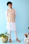 THE COTTON STAPLE_Orange Cotton Embroidery Floral Printed Bundi And Kurta Set _Online_at_Aza_Fashions