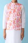 THE COTTON STAPLE_Pink Cotton Embroidery Floral Printed Bundi And Kurta Set _at_Aza_Fashions