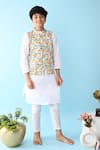 The Cotton Staple_White Cotton Embroidery Floral Printed Bundi And Kurta Set _Online_at_Aza_Fashions