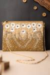 Buy_NR By Nidhi Rathi_Gold Embroidered Floral Rectangle Pouch_at_Aza_Fashions