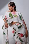 Buy_Tisha Saksena_Ivory Kaftan Top Silk Crepe Printed Orchid And Draped Skirt Set _Online_at_Aza_Fashions