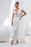 Buy_Tisha Saksena_Ivory Bralette Raw , Drape Saree Dupion, Jasmine Pre-draped With _at_Aza_Fashions