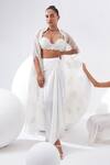 Buy_Tisha Saksena_Ivory Raw Silk Camellia Cape And Draped Skirt Set_at_Aza_Fashions